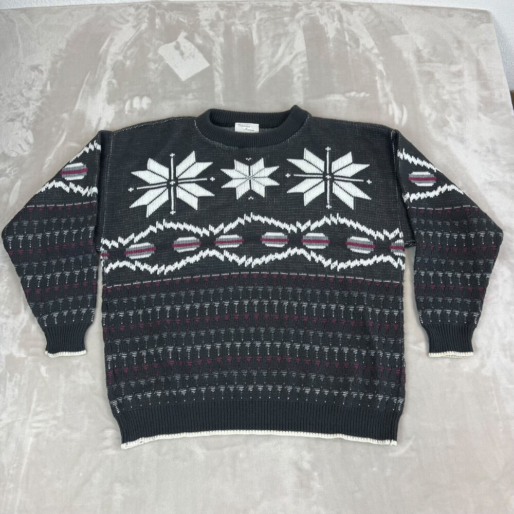 VTG Fair Isle Sweater Adult Medium Nordic Ski Lodge Cozy Chunky Knit 90s Cabin